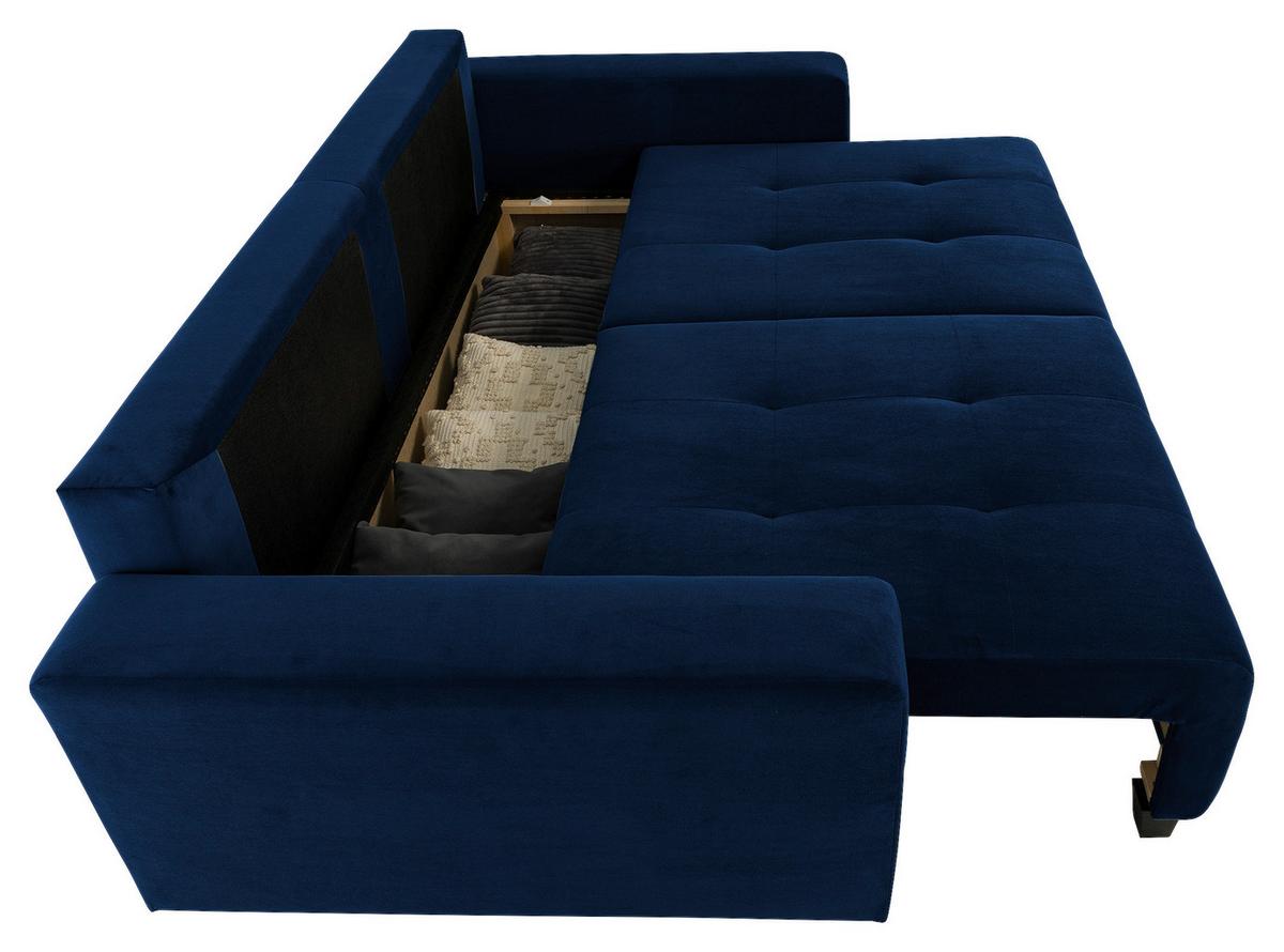 Ecksofa mit Bettfunktion Lily Velours blau, 240x119cm - Blau/Schwarz, Trend, Holz/Holzwerkstoff (240/119cm) - Luca Bessoni