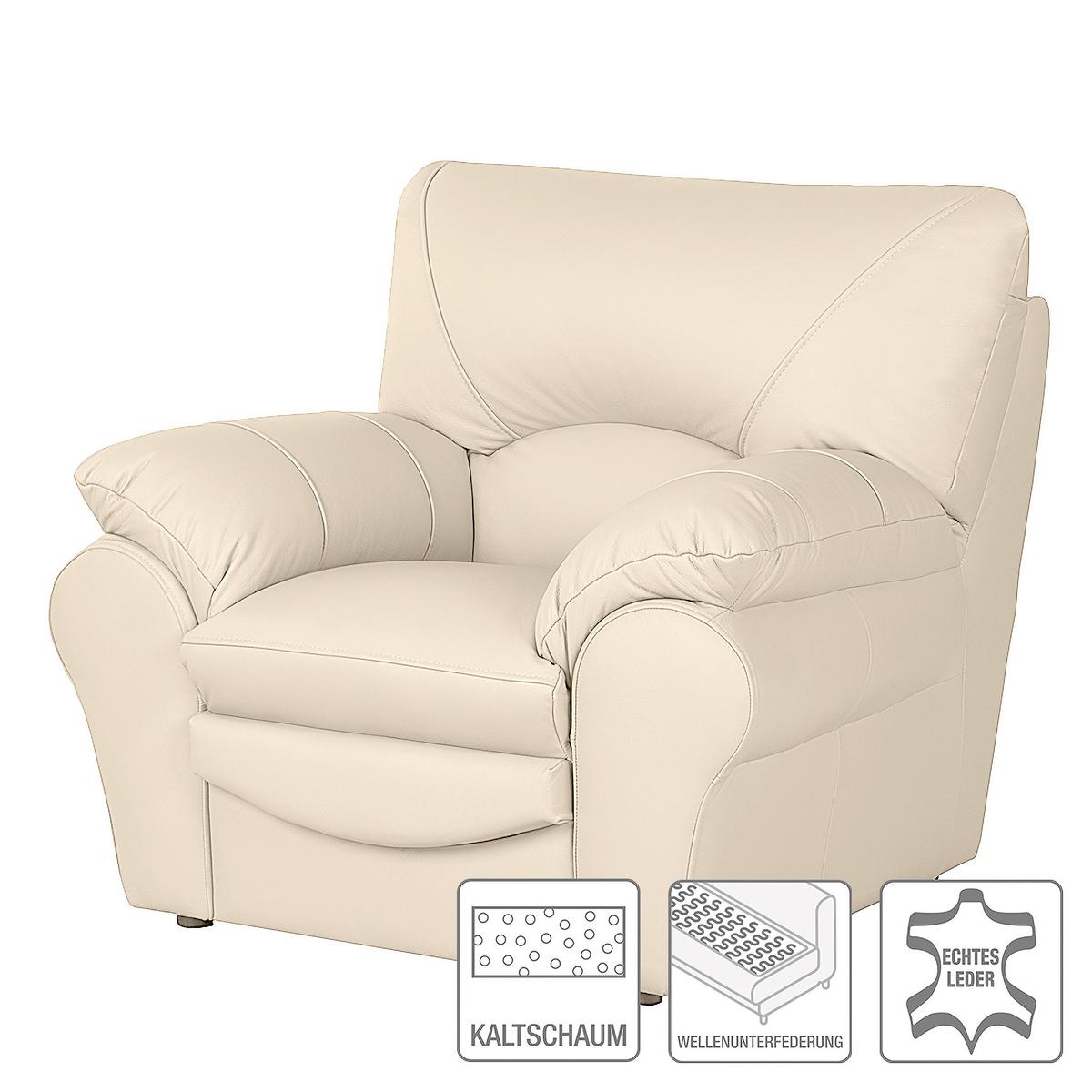 Sessel Oslo Beige B: 105 cm - Beige/Schwarz, Design, Leder (105/92/85cm) - Livetastic