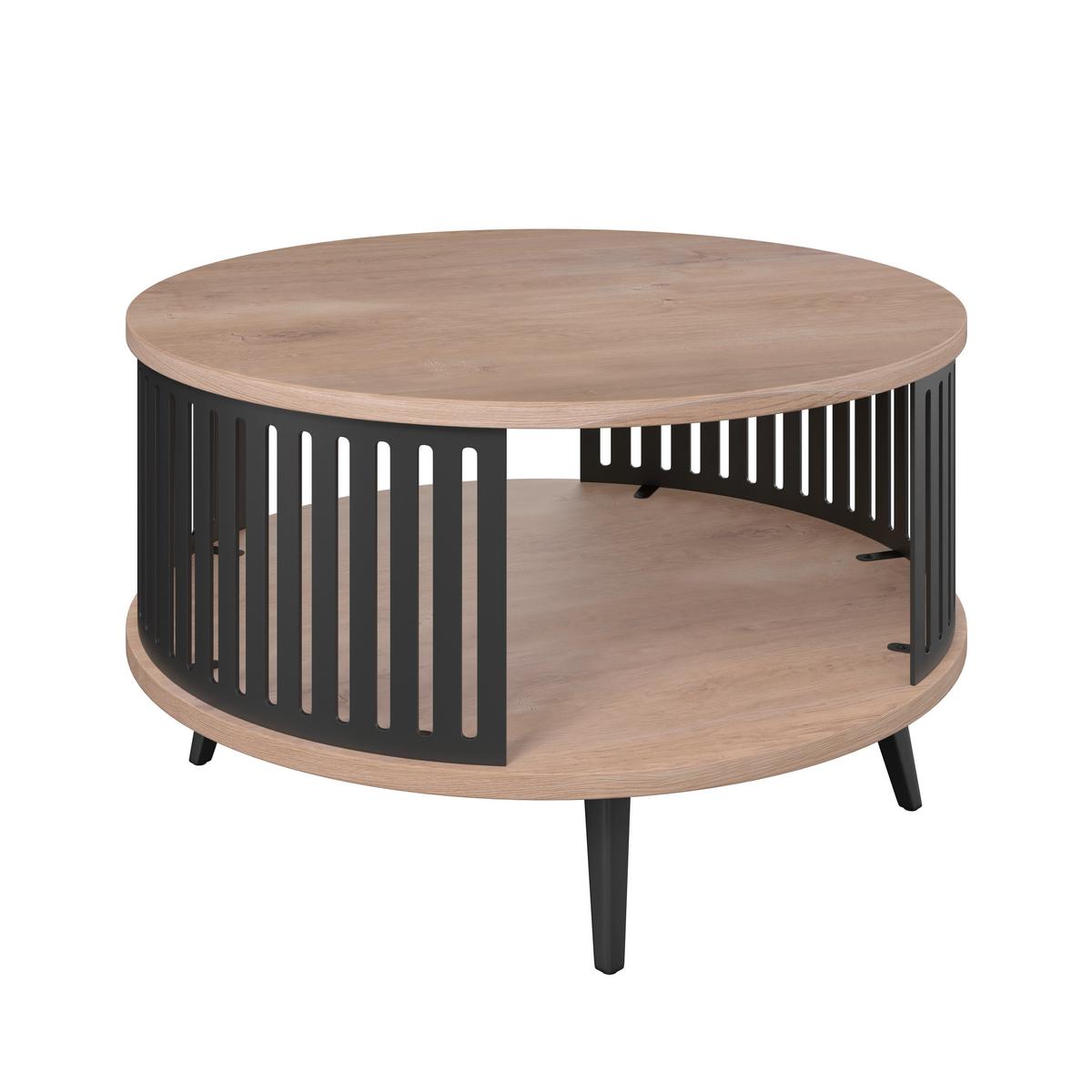 Couchtisch Santiago Rund MDF Eiche, B: 75 cm - Eichefarben/Schwarz, MODERN, Holzwerkstoff/Metall (75/44/75cm)