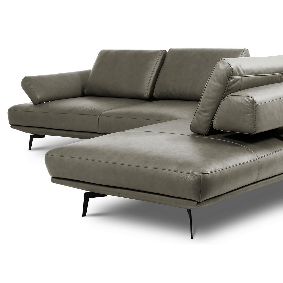 Ecksofa Como Echtleder Grau 306x237 - Schwarz/Grau, Design, Leder (306/237cm) - Livetastic