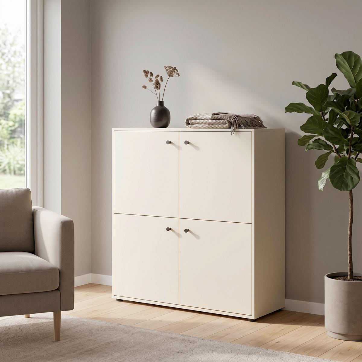 HIGHBOARD Lovund, Beige B: 98,01 cm - Beige/Schwarz, Design, Holzwerkstoff (98,1/101,9/33,05cm) - MID.YOU