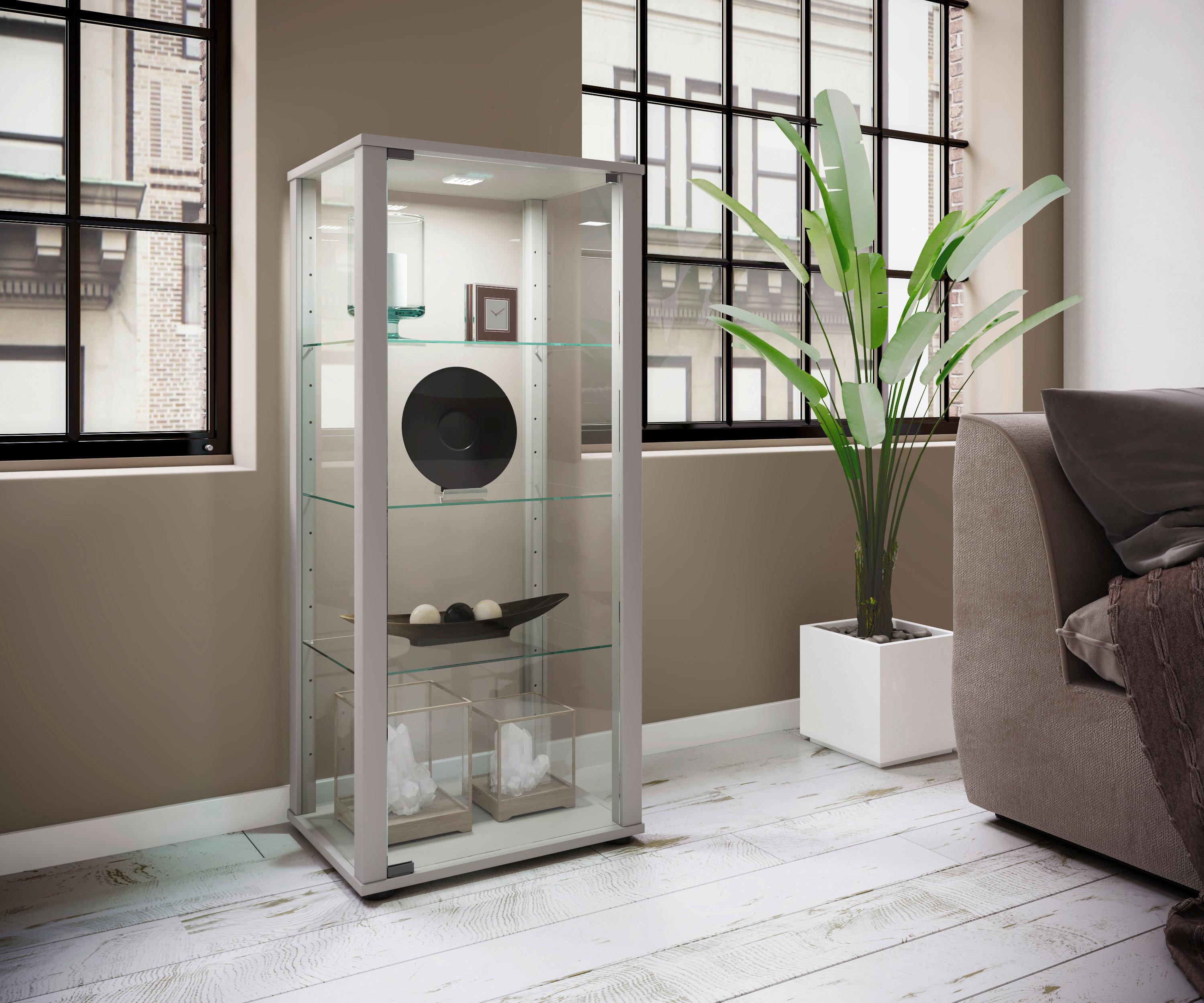 Vitrine Kavisa B: 50 cm Silberfarben - Silberfarben/Schwarz, MODERN, Glas/Holzwerkstoff (50/114,5/38cm) - MID.YOU