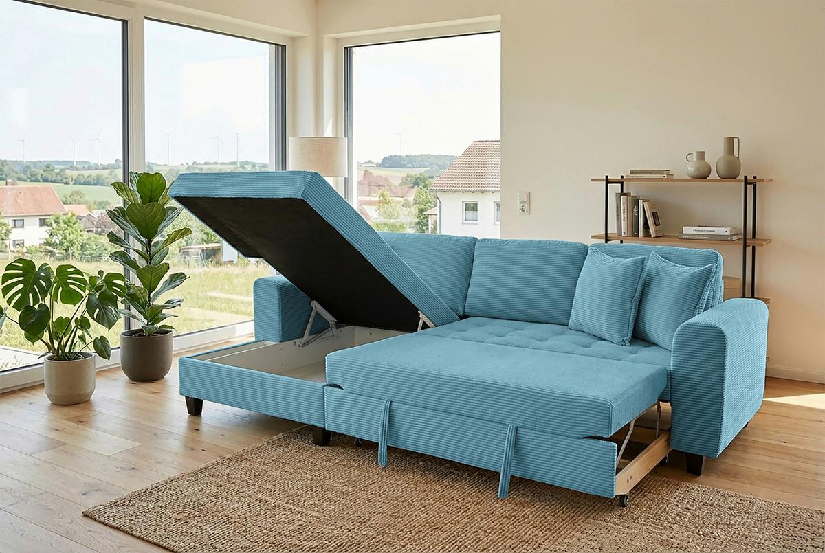 Ecksofa Moritz Hellblau S: ca. 155x265 cm - Hellblau, Trend, Textil (155/265cm)