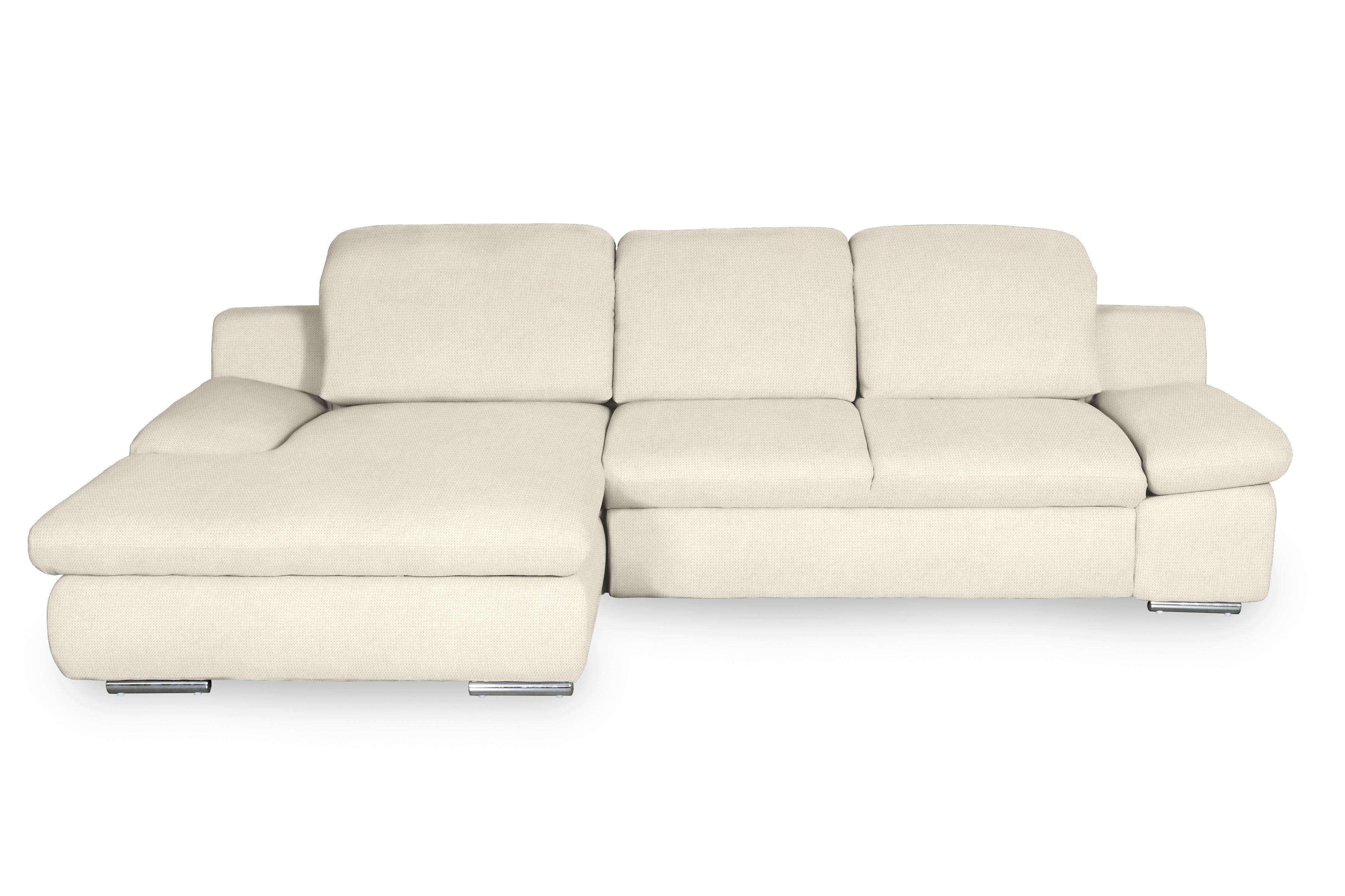 Ecksofa Isona Creme Chenille - Chromfarben/Creme, Design, Textil (165/286cm) - Livetastic