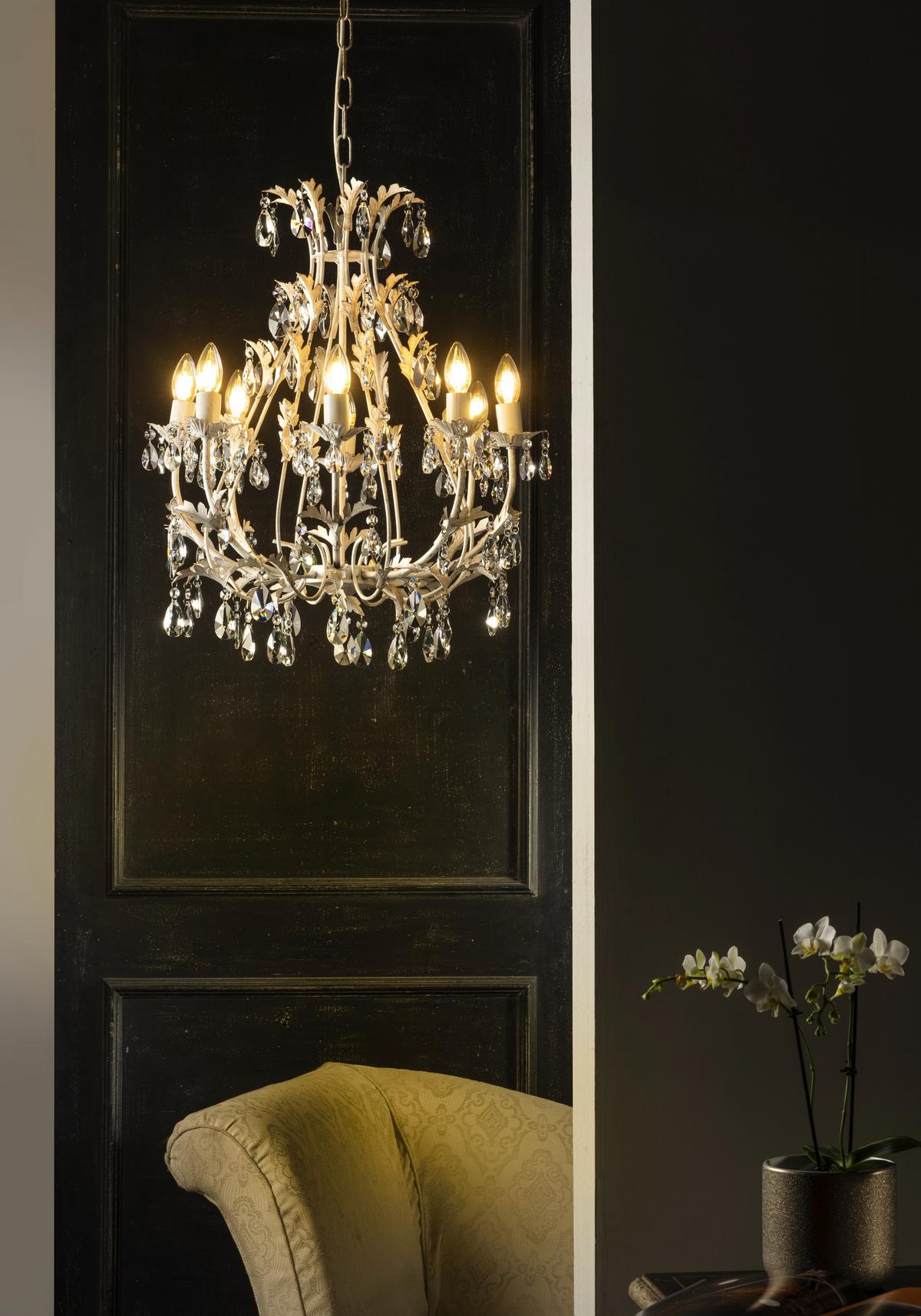 KRISTALL-HÄNGELEUCHTE 4670/8A - Weiß, KONVENTIONELL, Glas/Metall (70/70/105cm)
