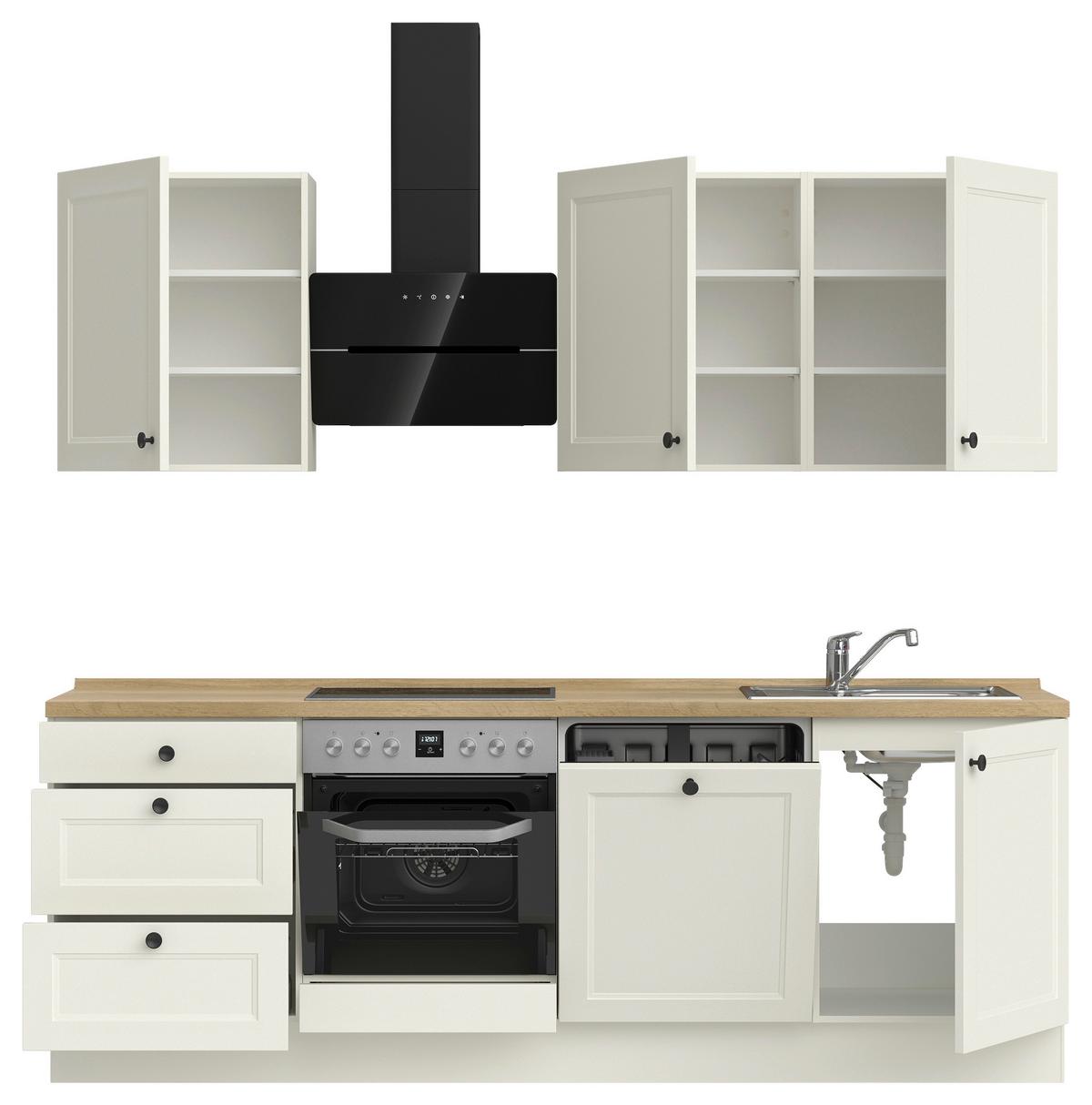 Kuchynská linka 240 cm, biela/dekor dub Sierra - čierna/biela, Modern, kov/kompozitné drevo (240cm) - Nobilia