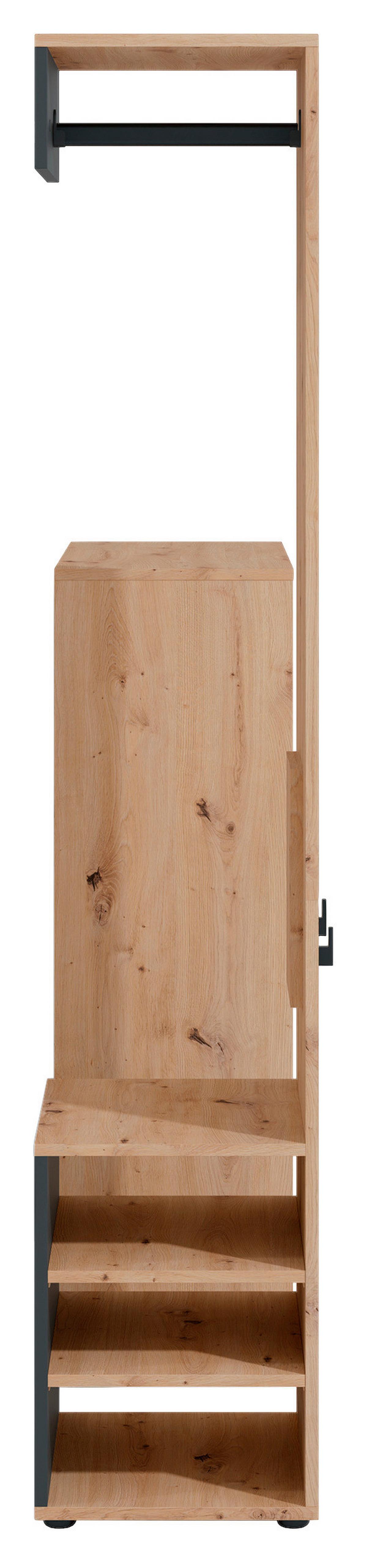 Garderobe Lyon Eiche Artisan/Schwarz B: 110cm - Schwarz/Eiche Artisan, Design, Holzwerkstoff (110/186/35cm) - MID.YOU