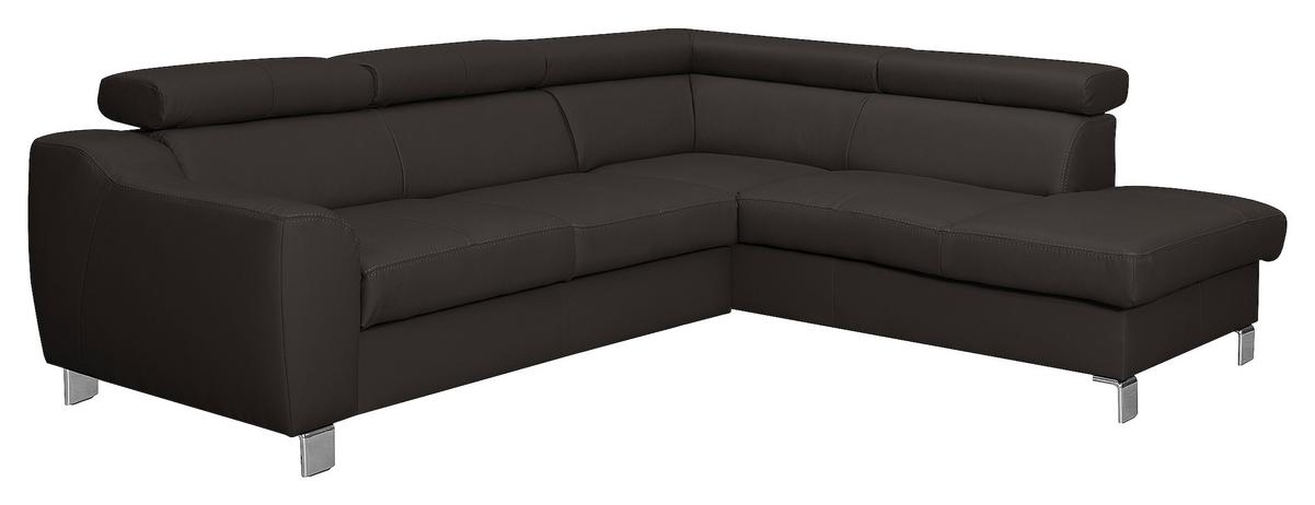 Ecksofa Aspen Lederlook Dunkelbraun 245x208 Cm - Chromfarben/Dunkelbraun, Design, Leder/Textil (245/208cm) - Livetastic