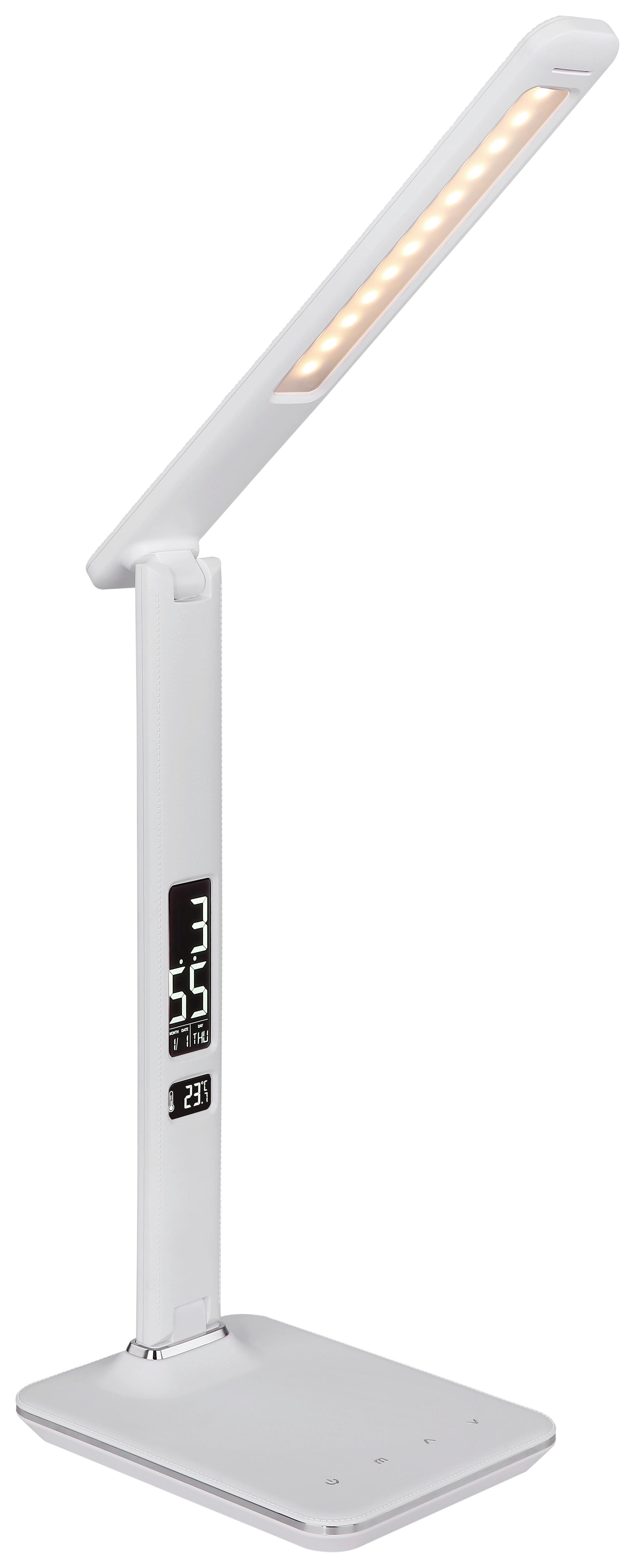 LED-Tischlampe Tanna dimmbar Weiß mit Kalenderfunktion - Chromfarben/Weiß, Basics, Kunststoff (31/14/59.5cm) - Globo