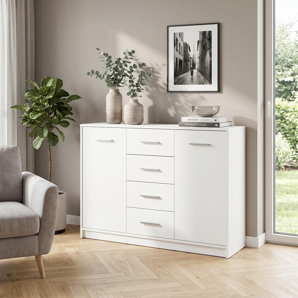 KOMMODE NEPO PLUS CHEST OF DRAWERS - Schwarz/Weiß, Design, Holzwerkstoff (118,5/84/34cm)