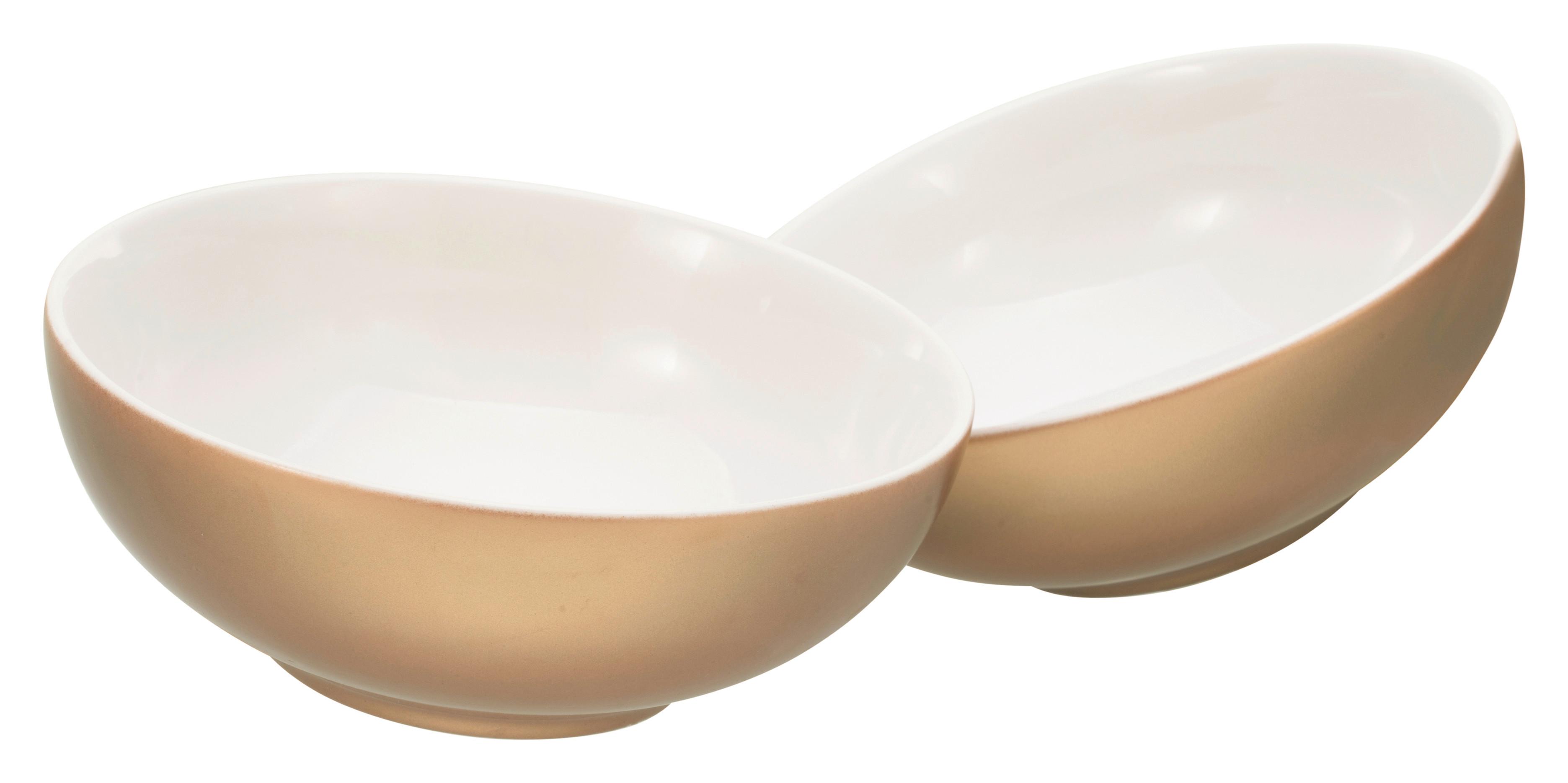 Müslischalenset Steinzeug Weiß/Goldfarben 2--Teilig. Ø 16 cm