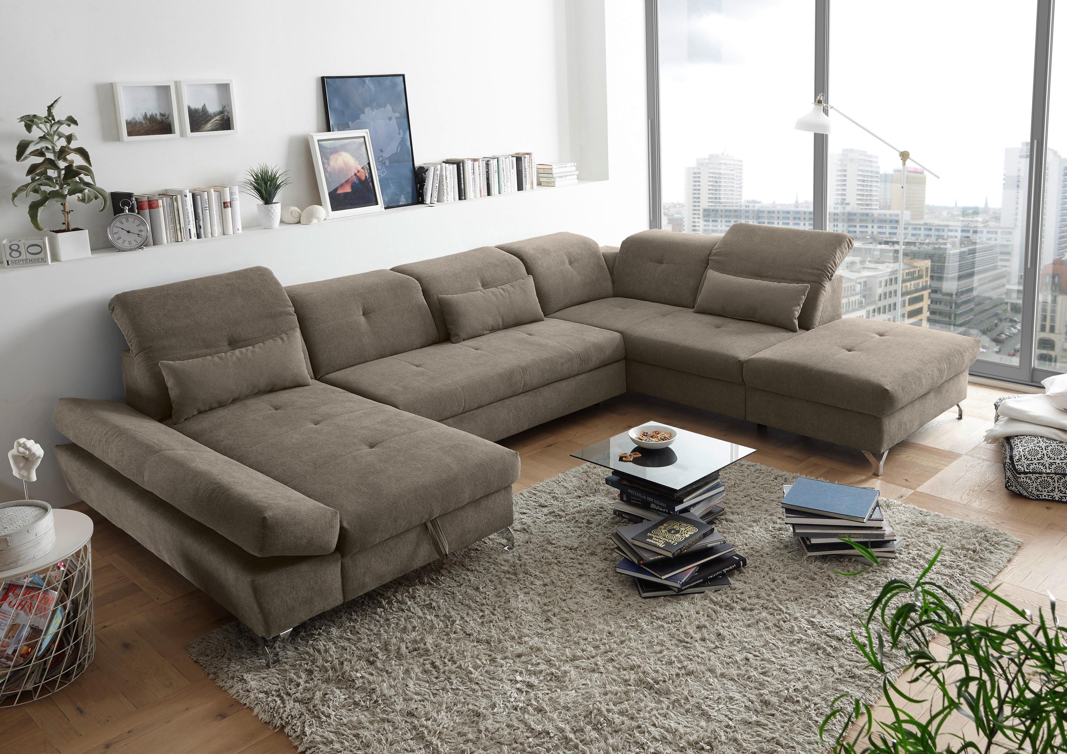 Ecksofa Melfi Graubraun U: 168 cm - Graubraun/Silberfarben, MODERN, Textil (168/350/245cm) - MID.YOU