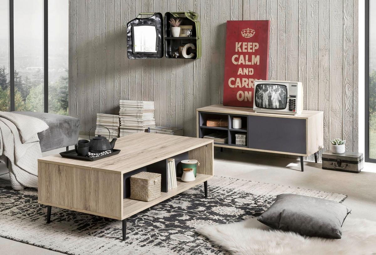 Lowboard Anthrazit/Naturfarben B:97,5cm - Anthrazit/Schwarz, Design, Holzwerkstoff (97,5/45/39cm) - Livetastic