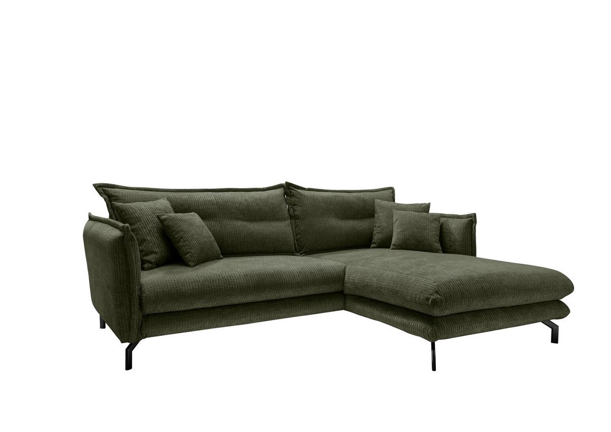 Ecksofa Lava Olivegrün S: 255x180 cm - Schwarz/Olivgrün, Design, Textil (255/180cm) - Livetastic