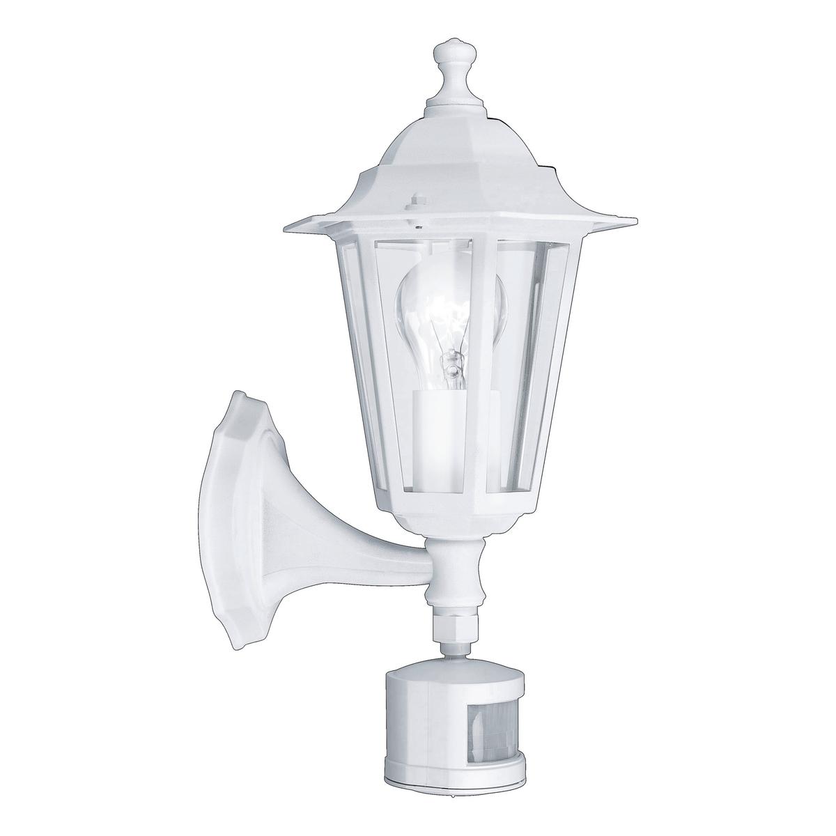 Außenwandleuchte Mit Bewegungsmelder 1x 60 W E27 - Klar/Weiß, Basics, Glas/Metall (16,5/23,5/42,5cm) - Eglo