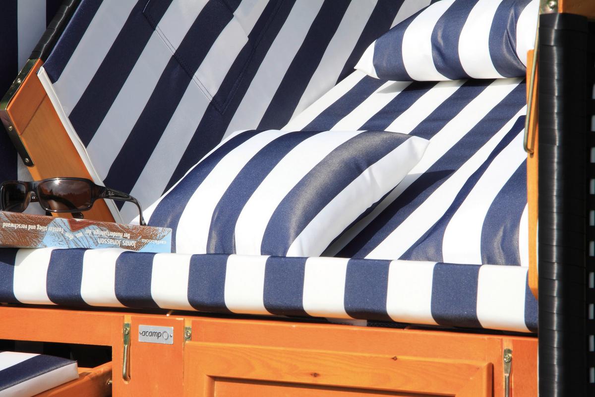Strandkorb Nordsee Sylt Halblieger 2-Sitzer Blau/Weiß - Blau/Weiß, Basics, Holz/Textil (116/160/72cm) - Acamp