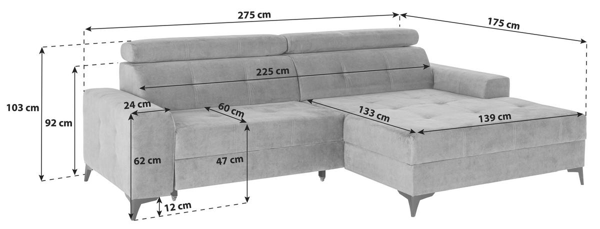 Ecksofa mit Schlaffunktion Florida Senfgelb Samt - Senfgelb/Schwarz, MODERN, Holz/Holzwerkstoff (275/175cm)