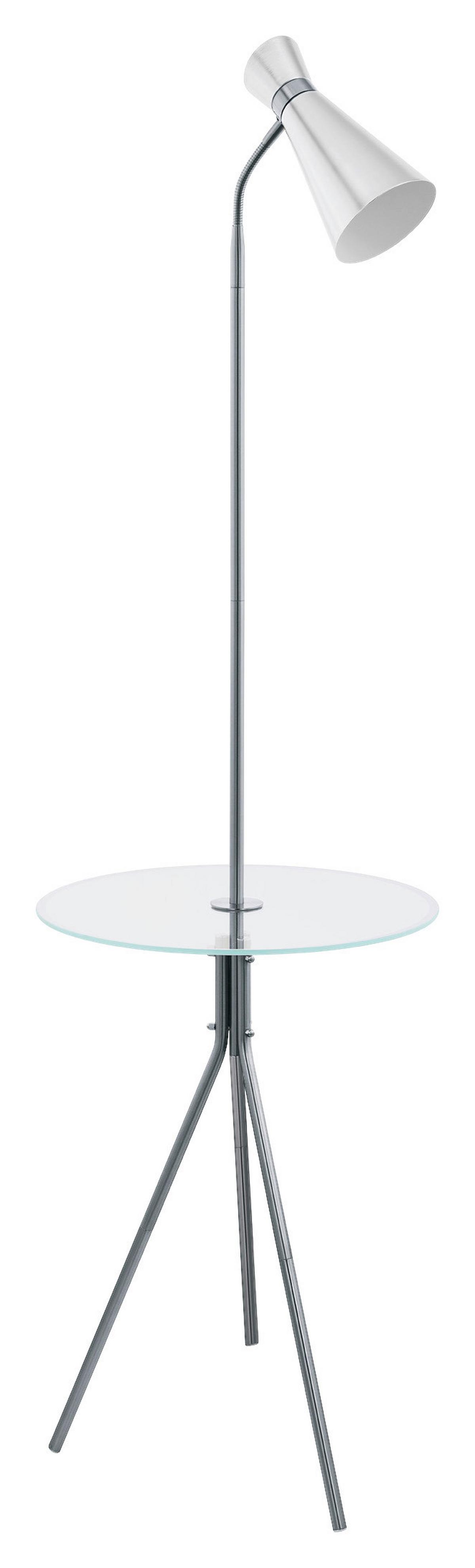 Stehlampe Policara Silber Mit Glasablage - Weiß/Nickelfarben, MODERN, Glas/Metall (46/158,5cm)