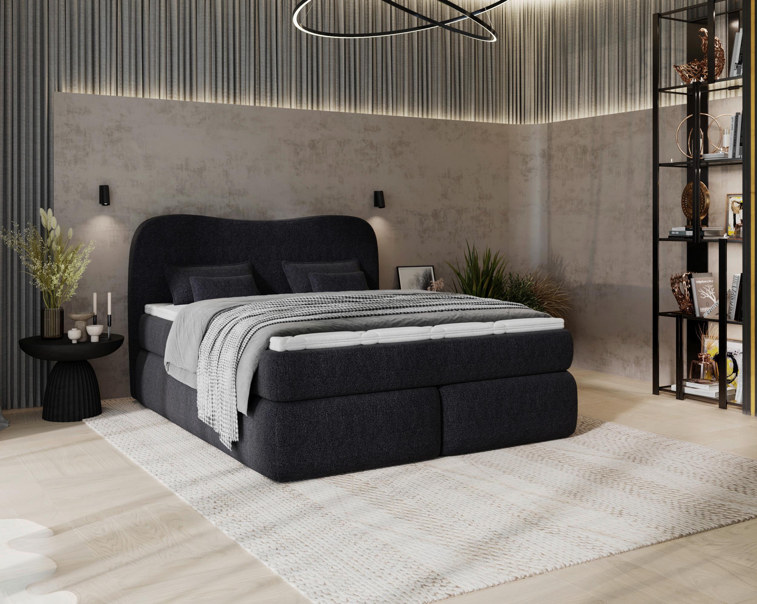 Boxspringbett mit Topper 180x200 Isla - Buchefarben/Schwarz, Basics, Holz/Holzwerkstoff (180/200cm) - Livetastic