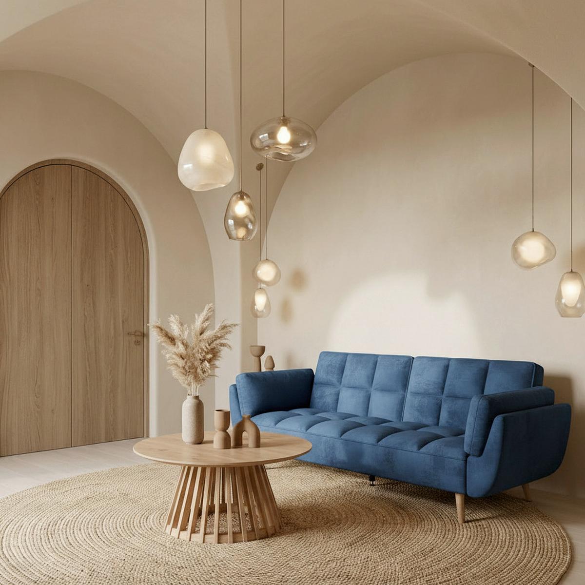 Rozkladacia pohovka CORA, modrý zamat, max. 360 kg - modrá/prírodná farba, Modern, drevo/textil (214/92/81cm) - Bessagi Home