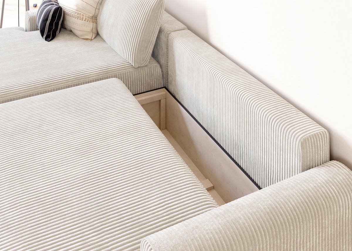 Eckschlafsofa Prag, Creme S: 167x253 cm - Creme/Schwarz, MODERN, Textil (167/253cm) - Trendmanufaktur