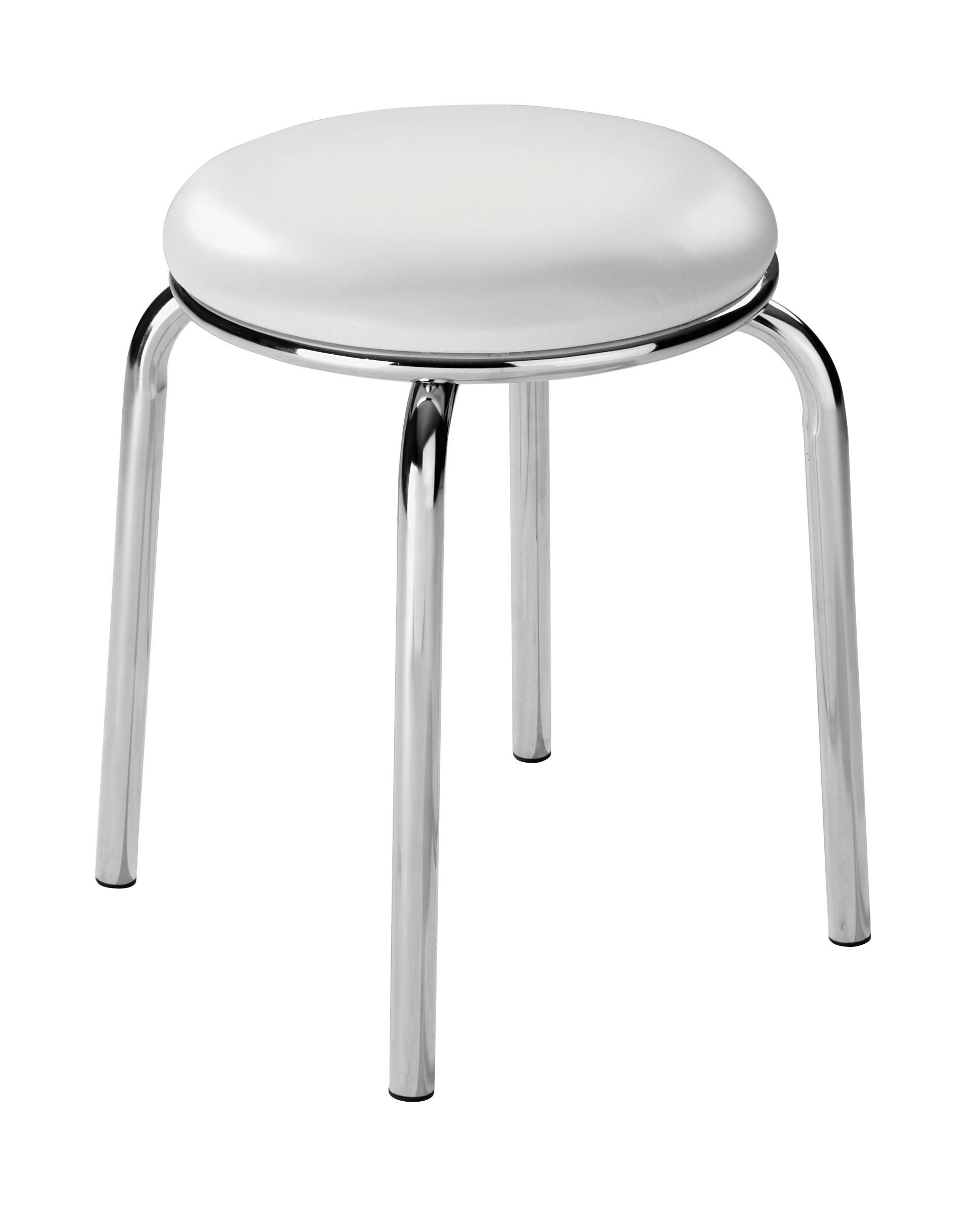 Stapelhocker Pub Metall Chrom/Lederlook Weiß H: 45 cm