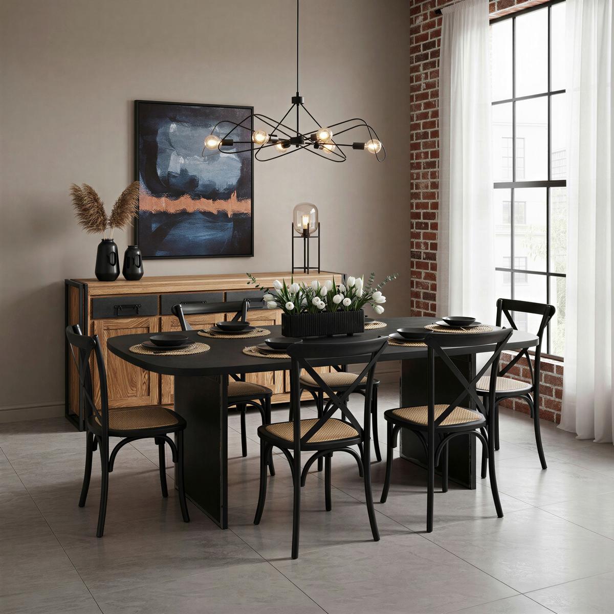 Sideboard Akazie B: 140cm - Schwarz/Naturfarben, Design, Holz/Metall (140/90/40cm) - MID.YOU