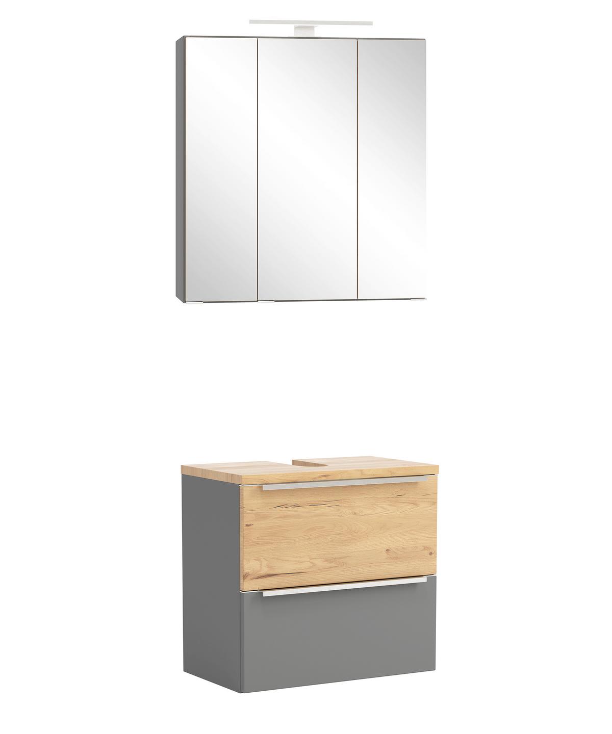 Badezimmer Verona Grau/Wildeiche 2-teilig - Wildeiche/Grau, Trend, Glas/Holzwerkstoff (60cm) - Held