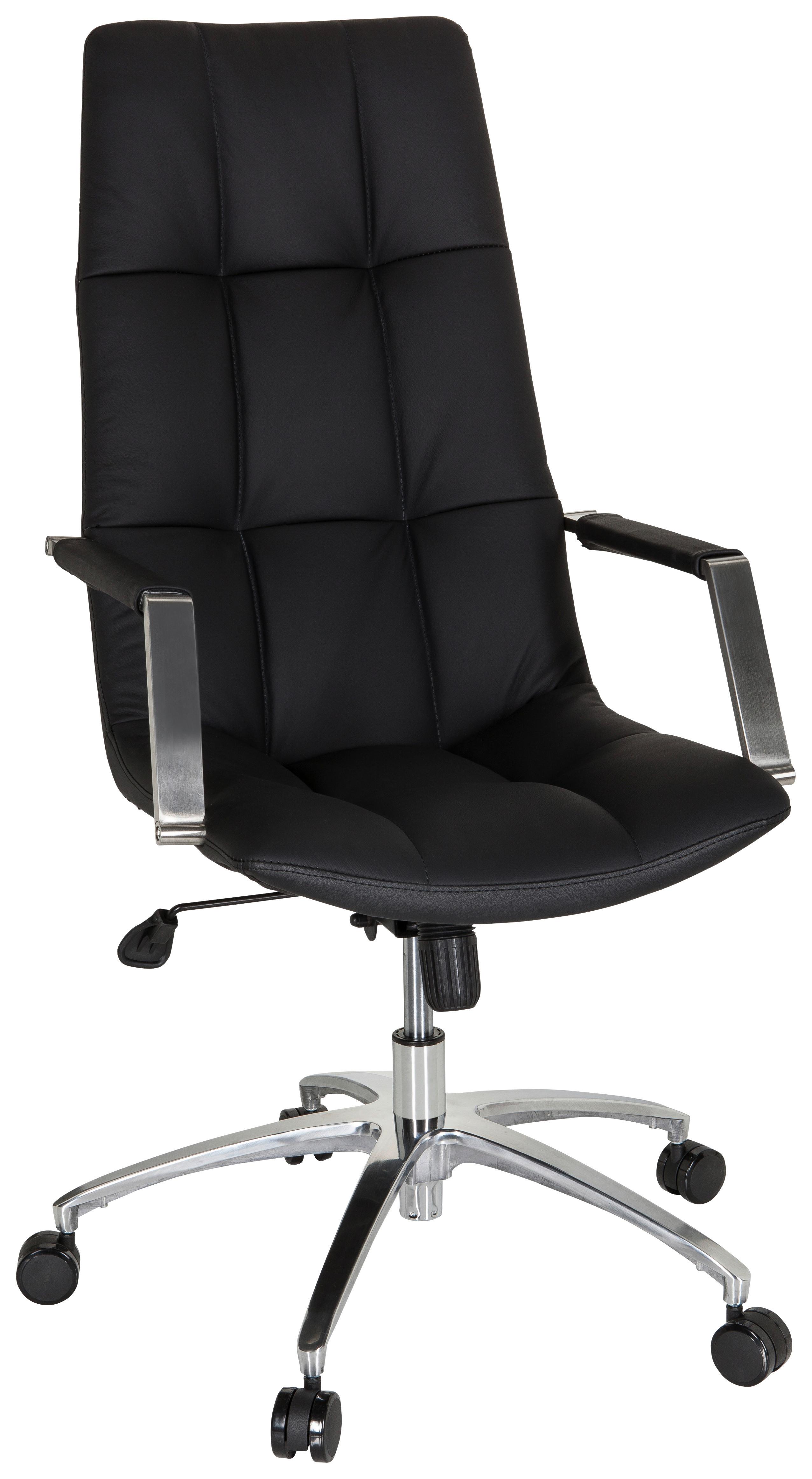 Drehstuhl Saranto Pro Schwarz - Silberfarben/Schwarz, MODERN, Leder/Kunststoff (58/115/74cm) - MID.YOU