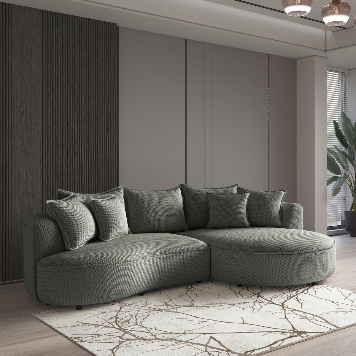 Rohová sedačka LEVI, pravá, zelená, se 7 polštáři - černá/zelená, Moderní, textil/plast (287/168cm)