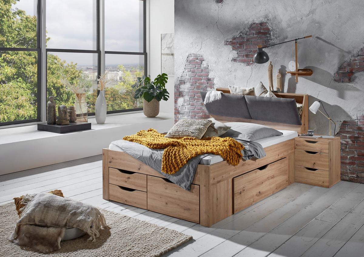 Tárolós Ágy Maxi 140/200 Cm - Artisan tölgy/szürke, Konventionell, faalapú anyag (140/200cm)