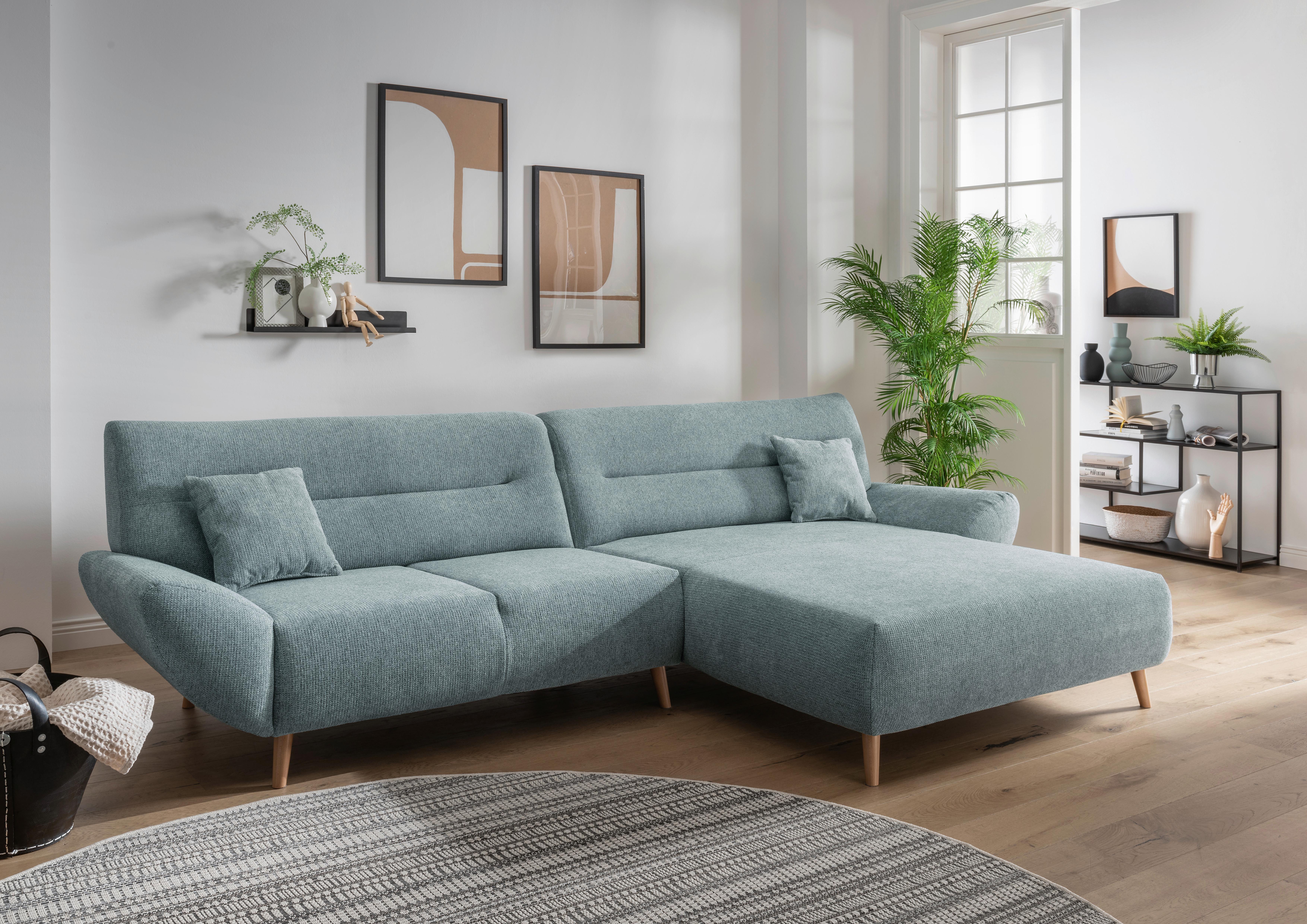 Ecksofa Chenille Blau S: 290x166 cm - Wildeiche/Mintgrün, MODERN, Textil (290/166cm) - MID.YOU