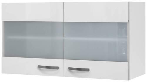 Küchenoberschrank Alba B:100 cm Weiß 2 Drehtüren mit Glas - Weiß Hochglanz/Weiß, MODERN, Holzwerkstoff (100/54,8/32cm)