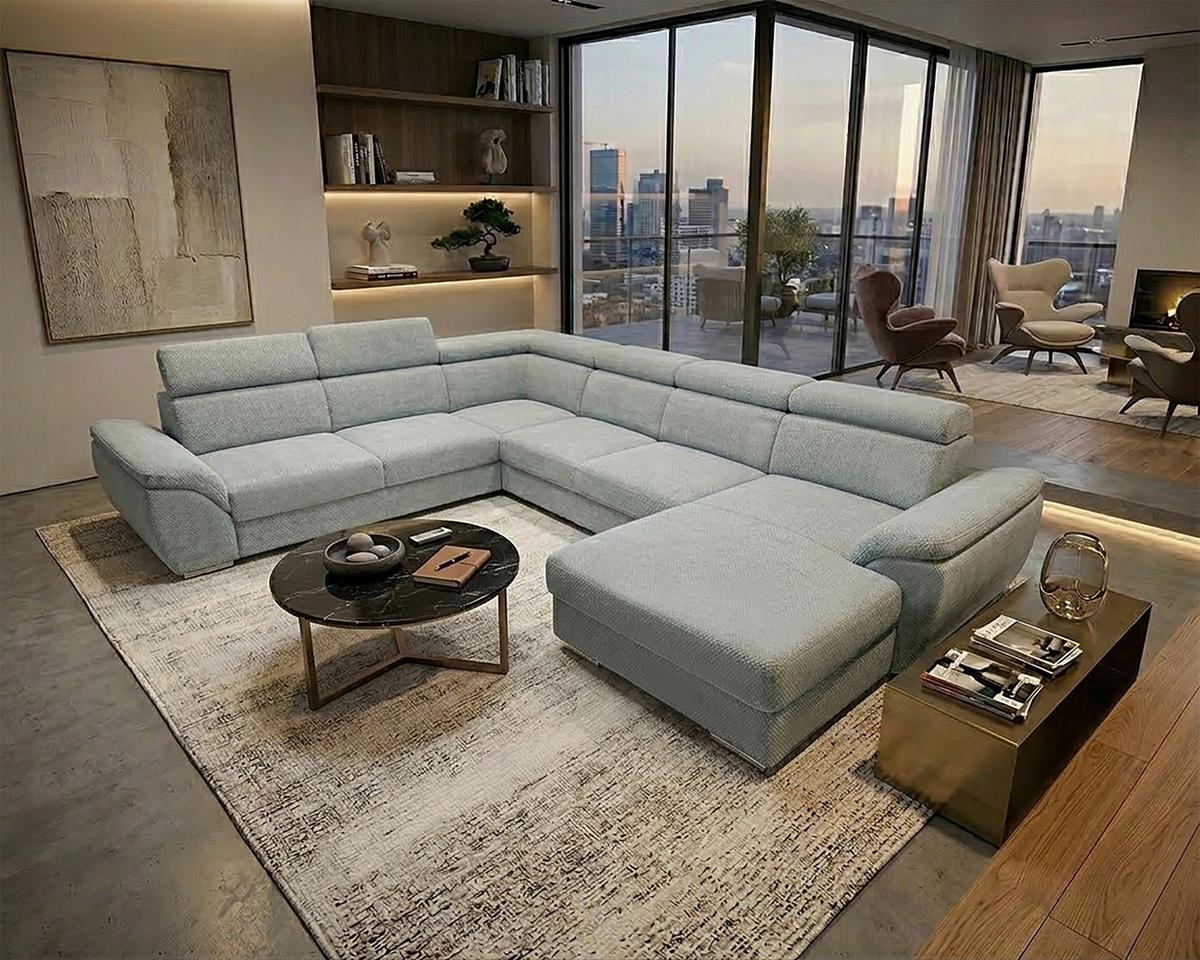 Ülőgarnitúra Bologna U - szürke, Modern, textil/fa (206/95/350cm)