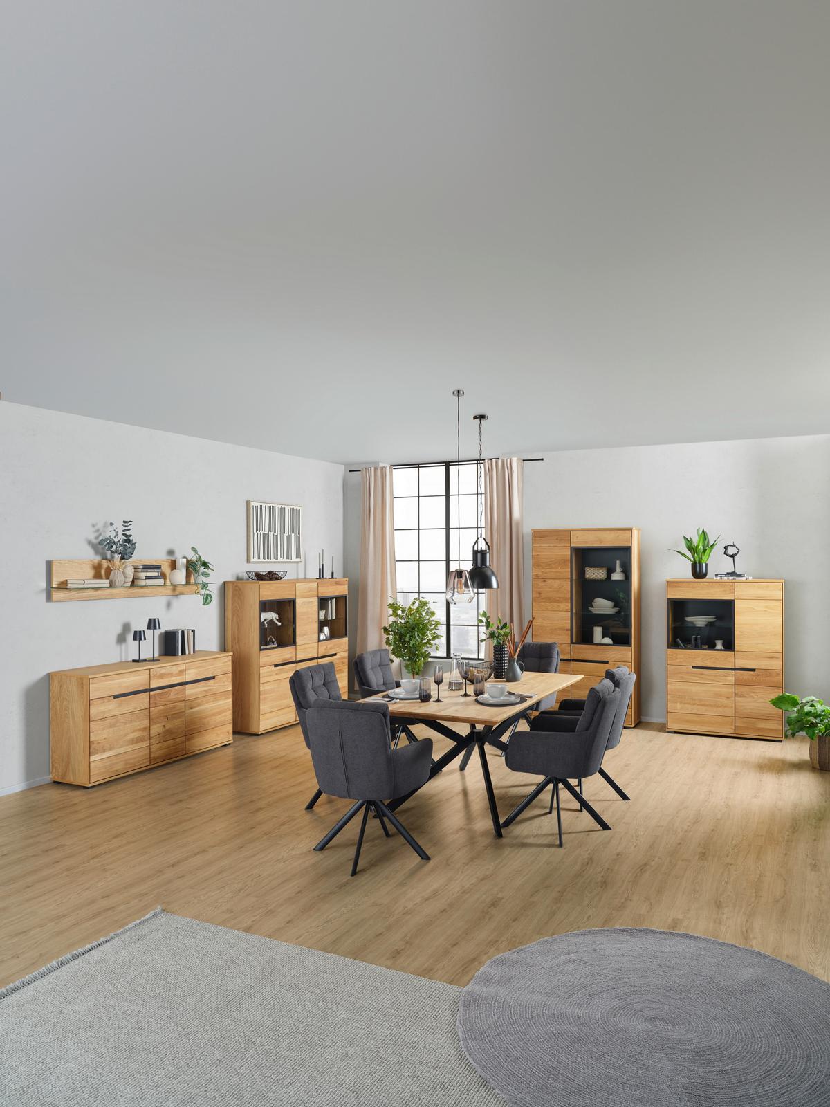 Highboard Massiv 162,5cm Lola Giga Wildeiche - Wildeiche/Schwarz, KONVENTIONELL, Glas/Naturmaterialien (162,5/146,5/40,5cm)