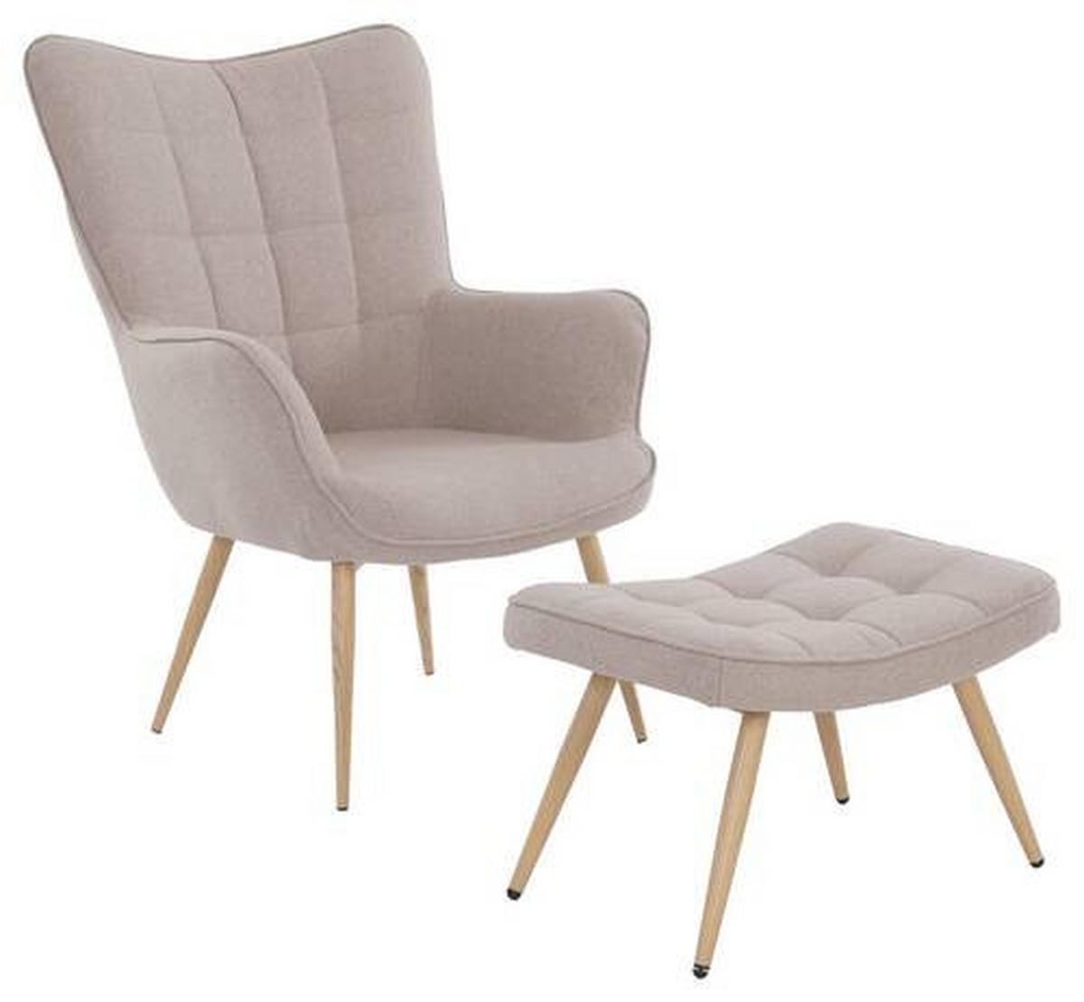 Hocker Uta Webstoff/metall Beige Sitz Gepolstert H: 39 Cm - Eichefarben/Beige, MODERN, Holzwerkstoff/Textil (60/39/41cm) - MID.YOU