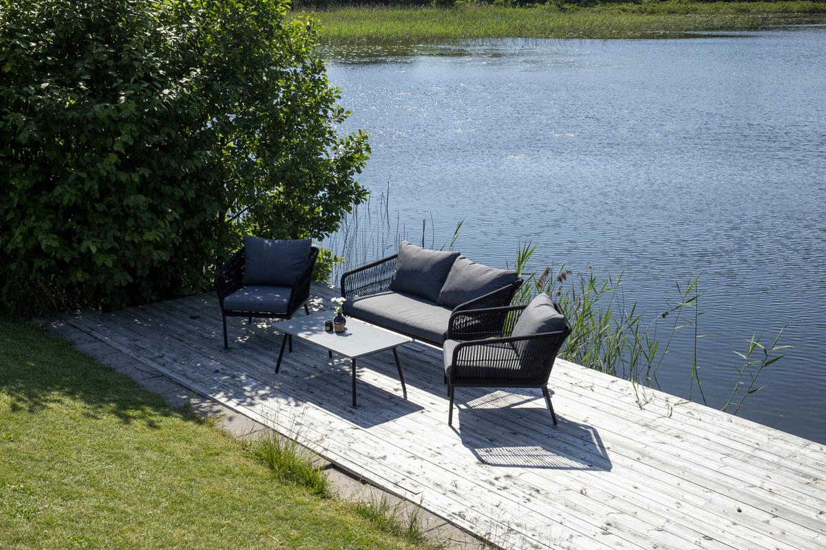 Loungegarnitur 4-tlg. Lindos Aus Aluminium Mit Kissen - Schwarz/Grau, KONVENTIONELL, Kunststoff/Textil (134/69/80cm) - Gardenson