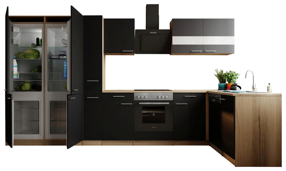 ECKKÜCHE Merle, Schwarz S: 370x172 cm - Eichefarben/Schwarz, Trend, Holzwerkstoff (370/172cm) - Respekta