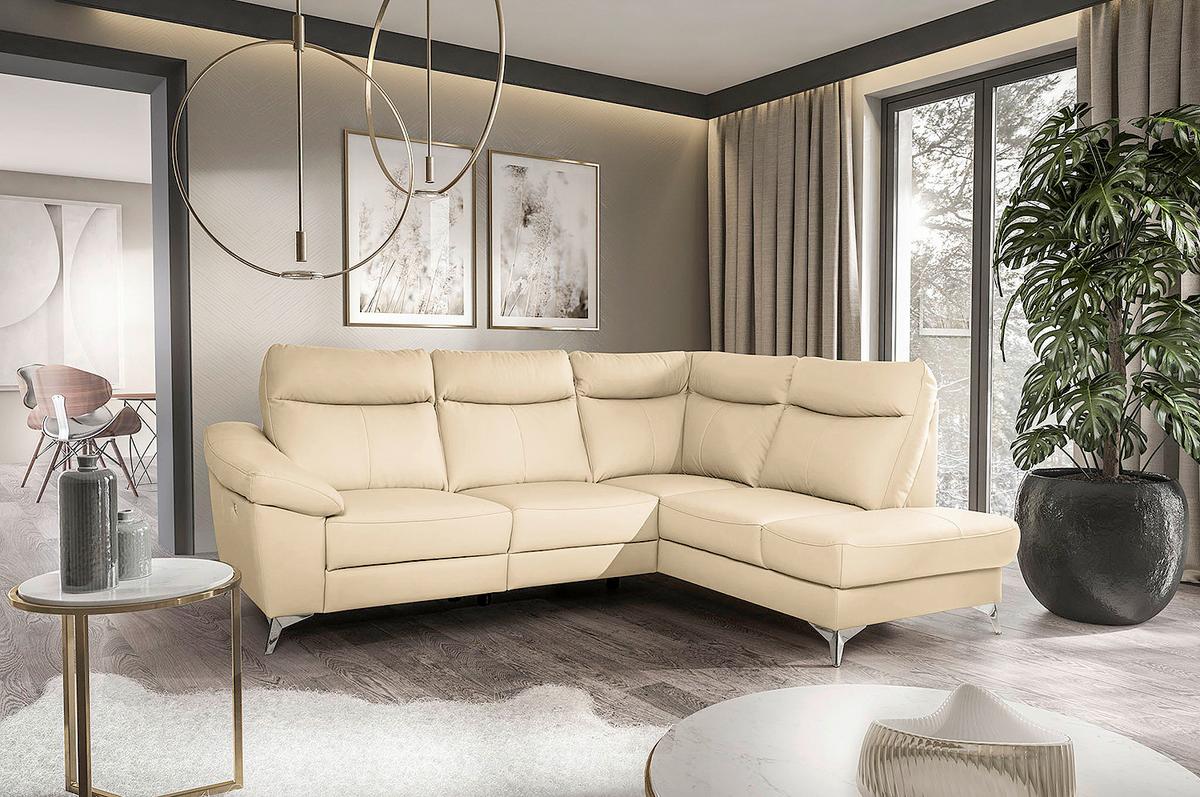 Ecksofa Luna Teilleder Beige 242x194 - Chromfarben/Beige, Design, Leder/Textil (242/194cm) - Livetastic