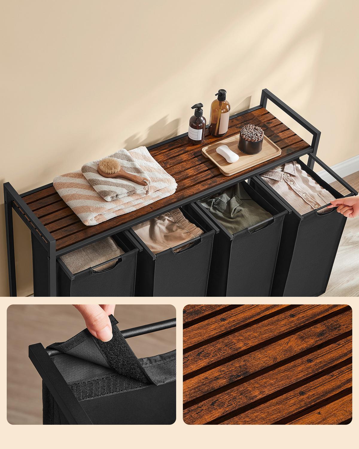 Wäschekorb Blh401b01 - Schwarz/Braun, Trend, Holzwerkstoff/Textil (116/72/33cm) - MID.YOU