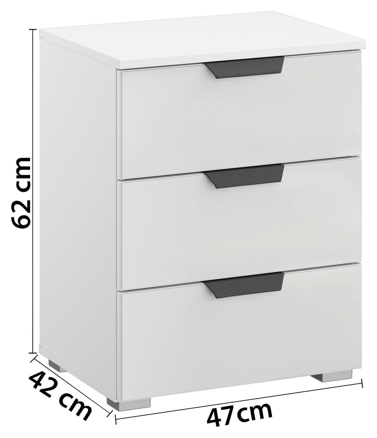Nachtkästchen Weiß H: 62 Cm Artemis - Weiß Hochglanz/Alufarben, MODERN, Glas/Holzwerkstoff (47/62/42cm) - Rauch Möbel