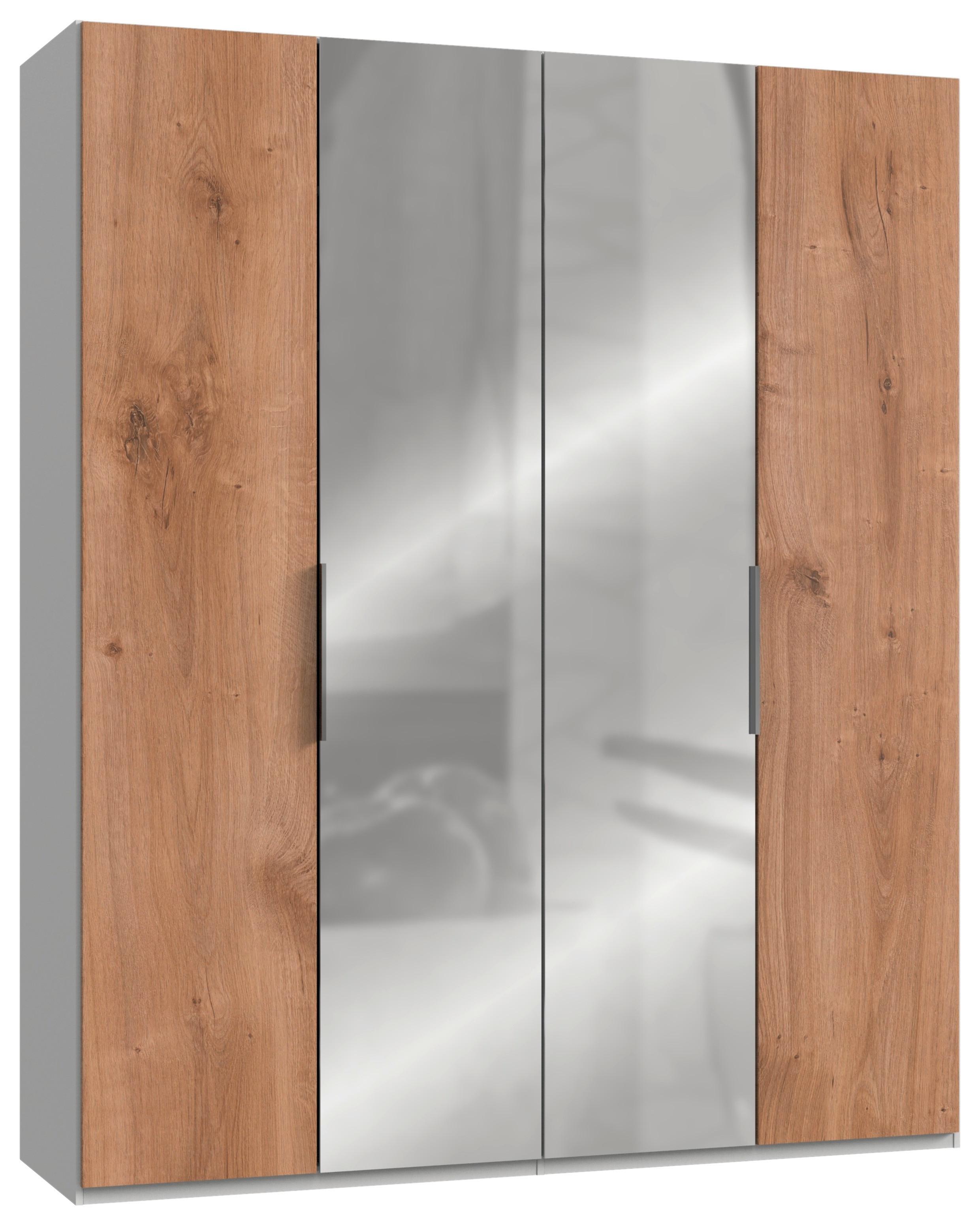 Drehtürenschrank B: 200 Cm Level Weiß/eichefarben - Eichefarben/Alufarben, MODERN, Holzwerkstoff (200/236/58cm) - MID.YOU
