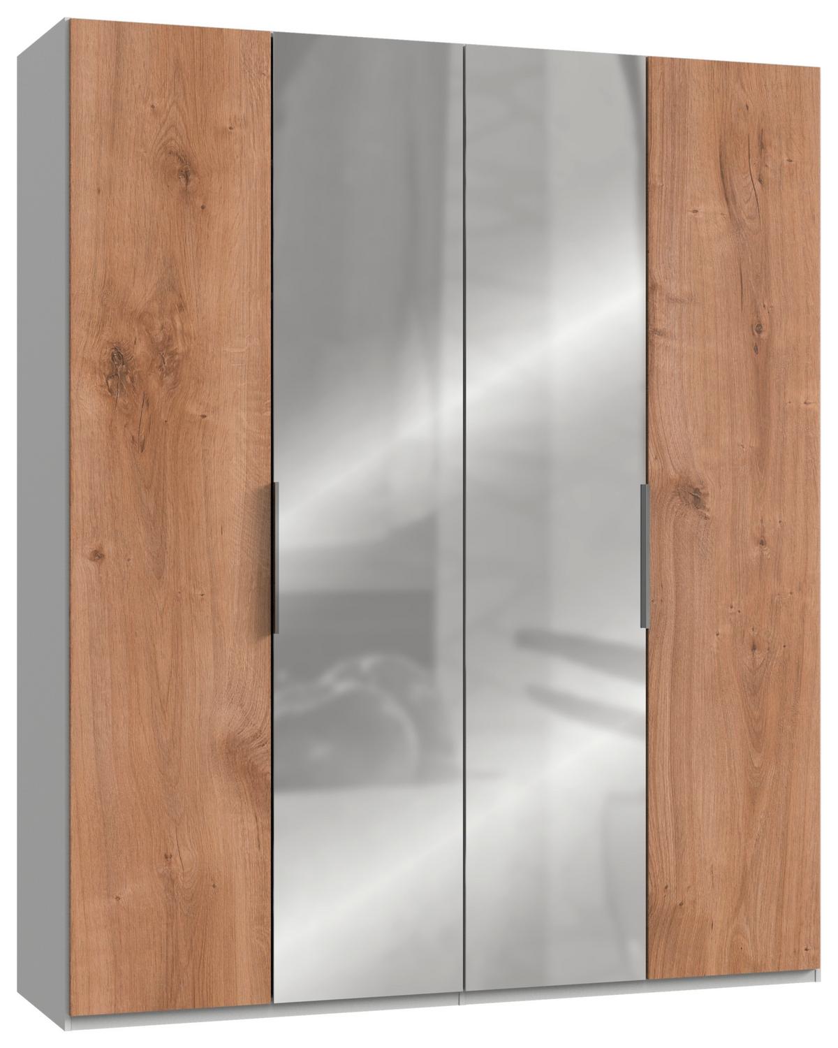 Drehtürenschrank B: 200 cm Level Weiß/Eichefarben - Eichefarben/Alufarben, MODERN, Holzwerkstoff (200/236/58cm) - MID.YOU
