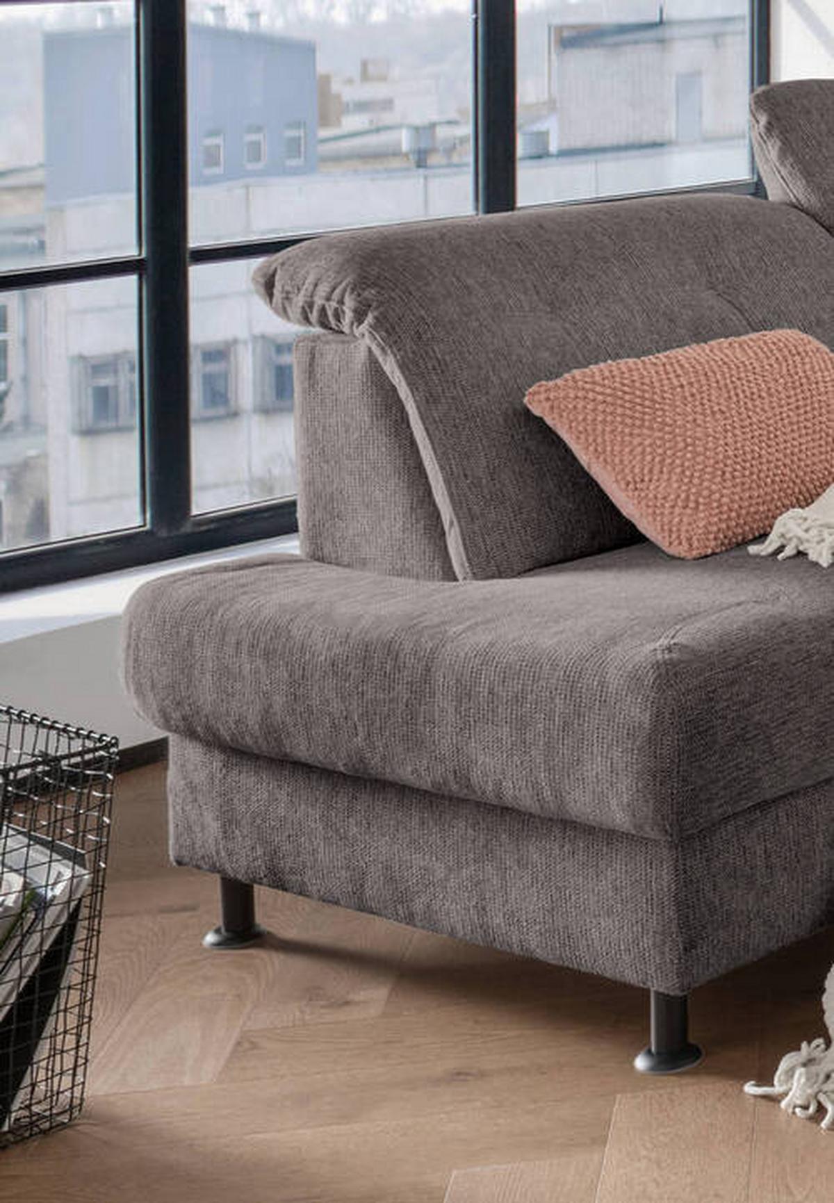 Ecksofa Minori Chenille Graubraun, S: ca. 198x270 cm - Graubraun/Schwarz, MODERN, Textil (198/270cm) - Livetastic