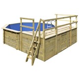 Holzpool Set Spring L Ø 400 X H 124 cm mit Sonnendeck - Naturfarben, KONVENTIONELL, Holz (400/124/400cm) - Karibu