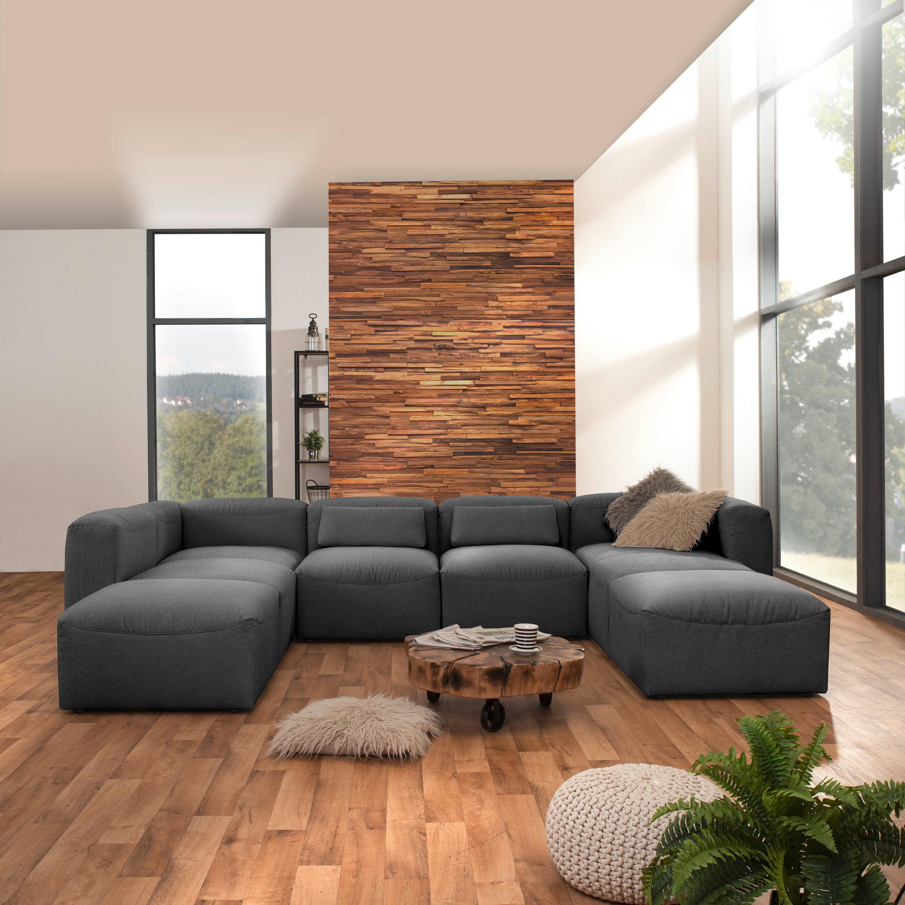 Wohnlandschaft Lena Anthrazit Flachgewebe - Anthrazit, Design, Textil (250/350/235cm) - Max Winzer