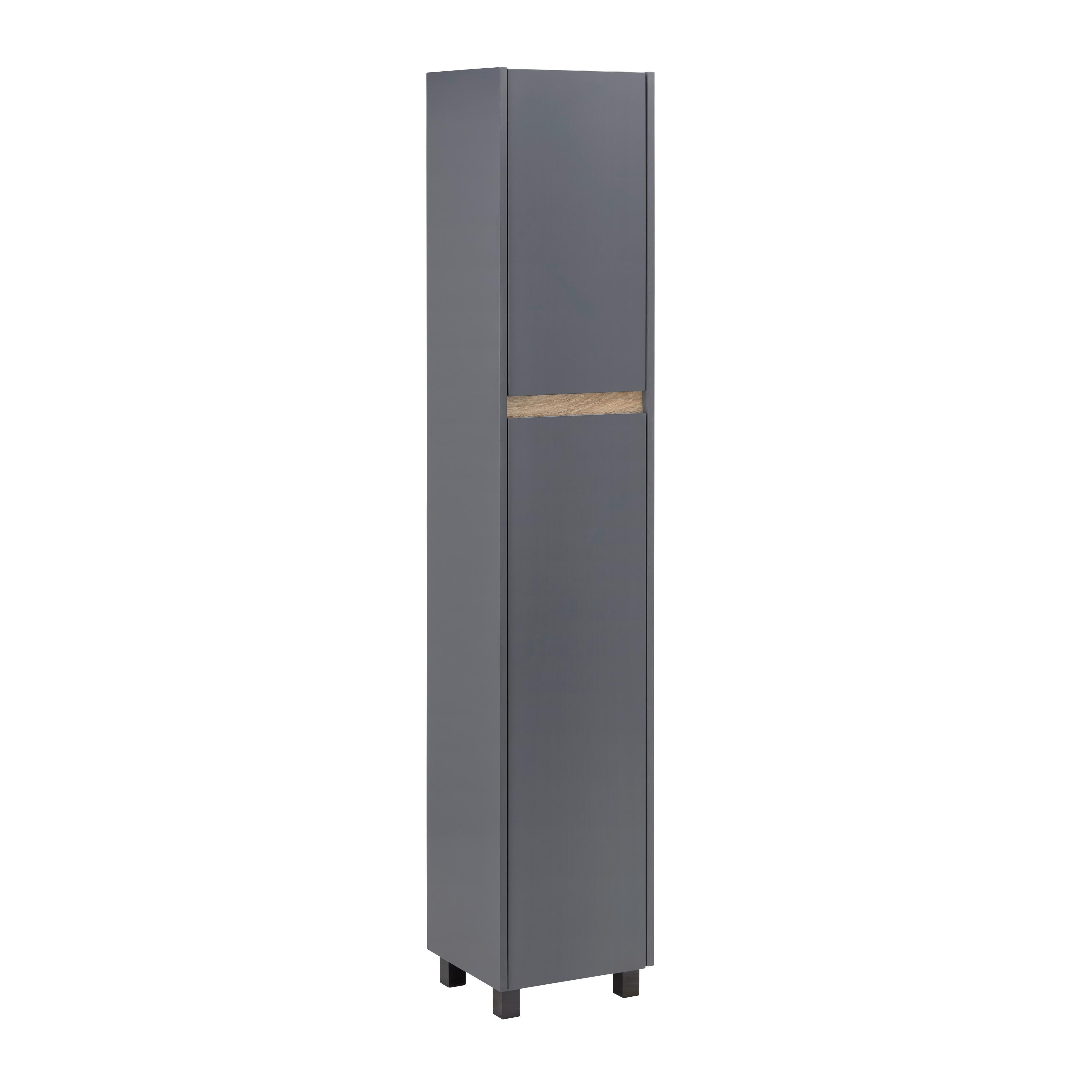 Vysoká skrinka MASSIMO tm.sivá/drevodekor - strieborná/tmavosivá, Modern, plast (33/175/30cm) - Bessagi Home