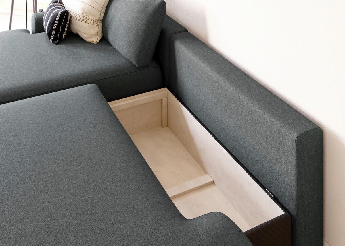 Eckschlafsofa Graphitfarben S: 167x253 cm - Schwarz/Graphitfarben, MODERN, Textil (167/253cm) - Trendmanufaktur
