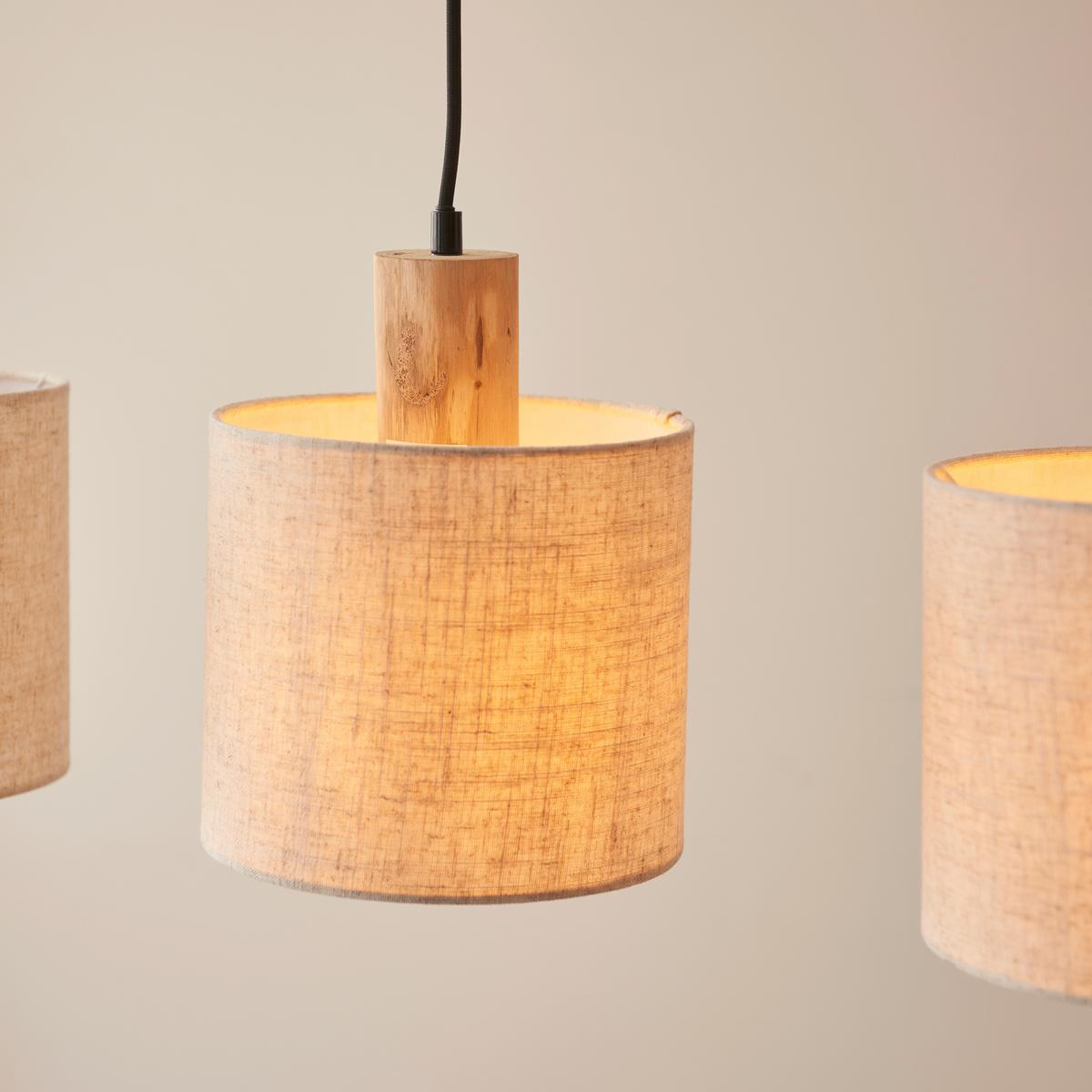 Pendelleuchte 99538/96 Pia - Schwarz/Naturfarben, Natur, Holz/Textil (80/20/130cm) - Brilliant