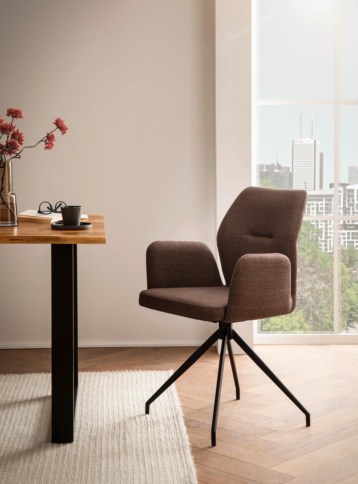 Armlehnstuhl Braun B: 59cm - Schwarz/Braun, MODERN, Textil/Metall (59/88/58cm) - Livetastic